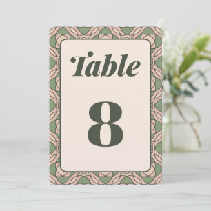 Salbei-grüne Art Deco Hochzeitstisch-Nummernkarte Einladung