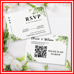 Salbei Grüne Grünpflanzen Blätter QR Code Hochzeit RSVP Karte