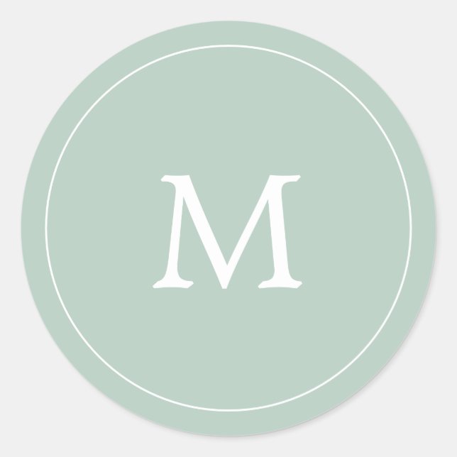 Salbei-Grüne-Minimalistin-Monogramm-Hochzeit Runder Aufkleber (Vorderseite)