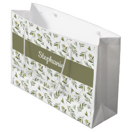 Salbei-Grüne-Oliven-Wasserfarbe-Monogramm-Name Große Geschenktüte