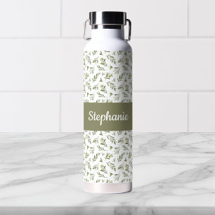 Salbei-Grüne-Oliven-Wasserfarbe-Monogramm-Name Trinkflasche