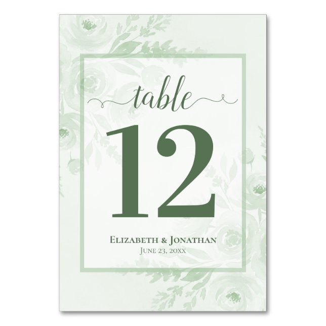 Salbei-Grüner Boho-Chic-Blumen-Hochzeit Tischnummer (Vorderseite)