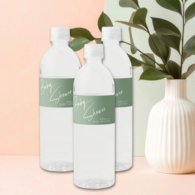 Salbei-Grüner Eleganter Skript-Baby-Shower (Von Creator hochgeladen)