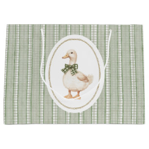 Salbei-Grüner Gingham-Enten-Baby-Shower-Willkommen Große Geschenktüte