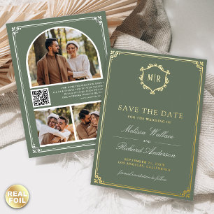 Salbei-Grüner QR-Code-Foto-Hochzeit Termin Karte