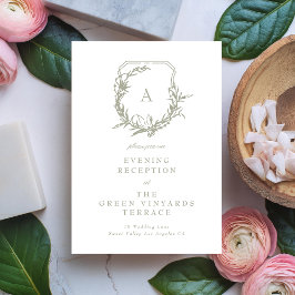 Salbei-grünes Monogramm-Wappen Hochzeitsempfang Begleitkarte