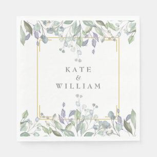 Salbei Grünlilien Hochzeit Wasserfarbe Floral Serviette