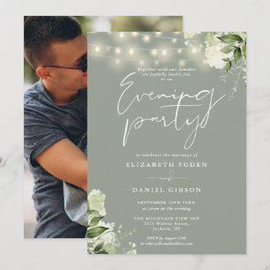 Salbei Grünpflanzen Lichter Foto Hochzeit Abendpar Einladung