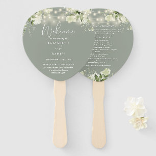 Salbei Grünpflanzen Lichterkette Hochzeitsprogramm Fächer