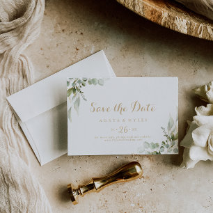 Salbei Grünzeug Eukalyptus Gold Horizontale Hochze Save The Date