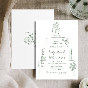 Salbei Handgezeichnete Hochzeitstorte Whimsical Einladung