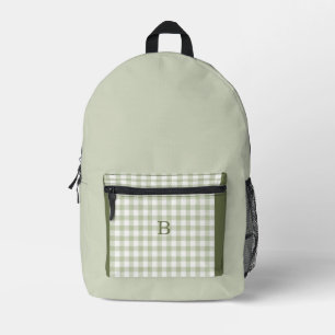 Salbei & Jägergrün Gingham Trend Monogramm Bedruckter Rucksack