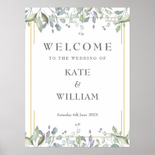 Salbei-Lila-Blumen-Geometrie-Hochzeits-Willkommens Poster