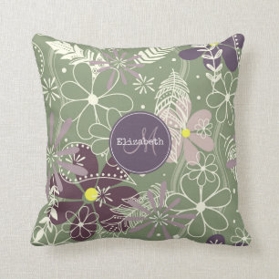 Salbei lila Pflaumenleder Federn Blume Muster Kissen
