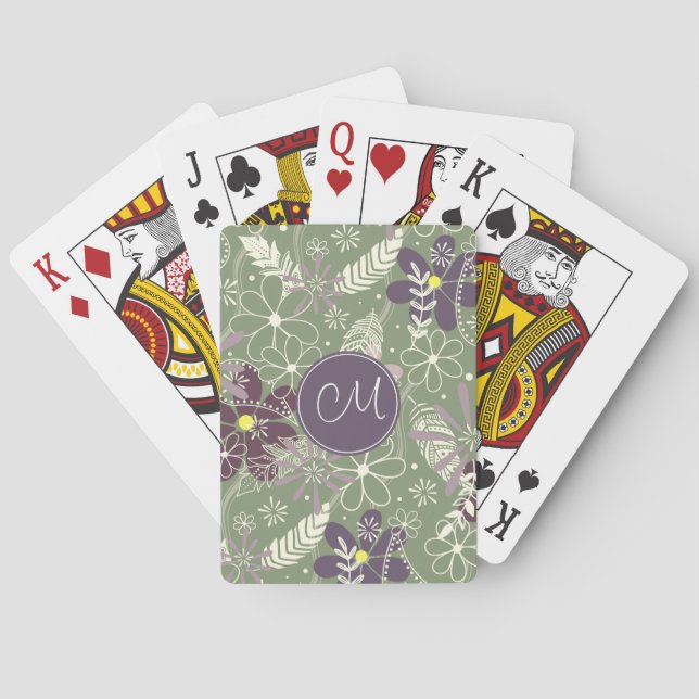 Salbei lila Pflaumenleder Federn Blume Muster Spielkarten (Rückseite)