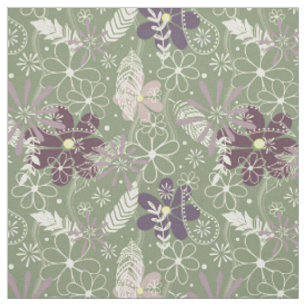 Salbei lila Pflaumenleder Federn Blume Muster Stoff