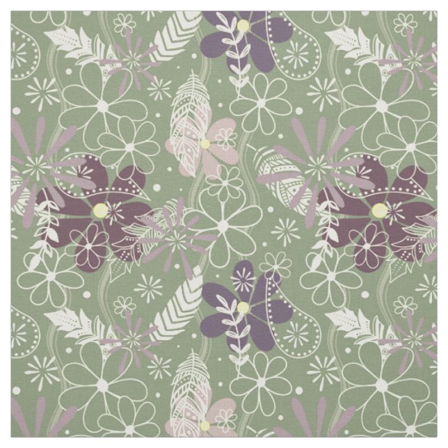 Salbei lila Pflaumenleder Federn Blume Muster Stoff (Muster)