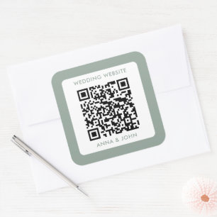 Salbei moderner minimalistischer Hochzeitscode Quadratischer Aufkleber