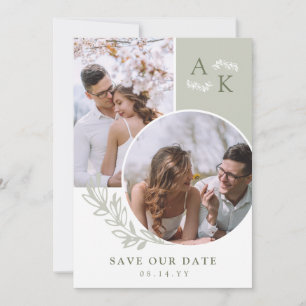 Salbei & Oliven Grünpflanzen Überlappende Fotos Save The Date