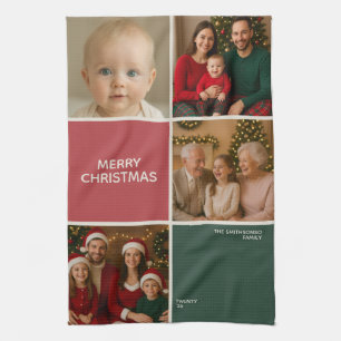 Salbei Pastell Fotos Collage Weihnachten Neujahr Geschirrtuch
