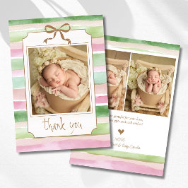 Salbei-Pfirsich-Rosa-gestreifte-goldene-Baby-Foto- Ankündigung