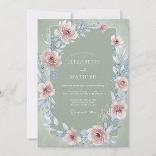 Salbei-Rosé-Aquarell-Blumenhochzeit Einladung