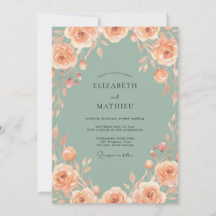 Salbei-Rosen-Botanische-Romantik-Hochzeit Einladung