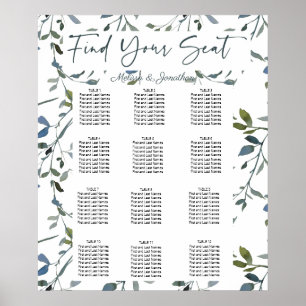 Salbei Silber Grün Floral Hochzeits Sitzordnung Poster