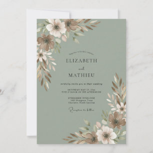 Salbei-Tann-Wasserfarben-Blumenhochzeit Einladung