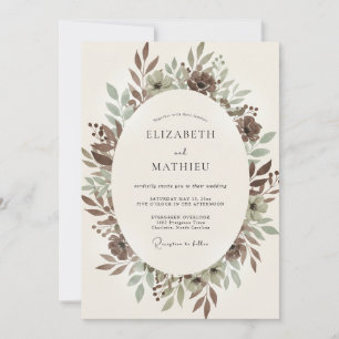 Salbei-Taupe-Laub-Eukalyptus-Hochzeit Einladung