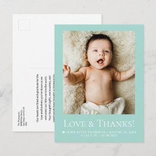 Salbei Teal Foto Baby Liebe & Dank Modern  Postkarte