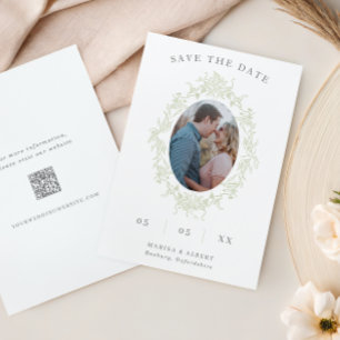 Salbei-Toile-Blumenrahmen-Foto-QR-Code-Hochzeit Save The Date