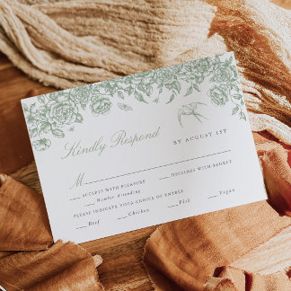 Salbei-Toile-Hochzeits-RSVP-Karte mit Essensauswah RSVP Karte