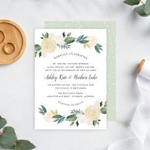 Salbei- und cremefarbene Aquarell-Rosen Hochzeit Einladung