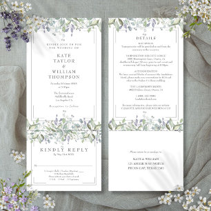 Salbei- und Flieder-Blumen-Hochzeit in einem Einladung