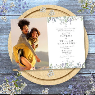 Salbei- und Fliedergrün Florale Fotohochzeit Einladung