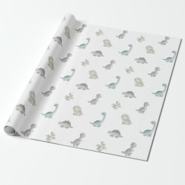 Salbei- und Grau-Aquarell-Dinosaurier-Geschenkpapi Geschenkpapier