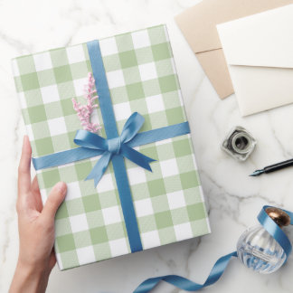 Salbei und Weißbüffel-Karo-Gingham Geschenkpapier