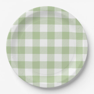 Salbei und Weißbüffel-Karo-Gingham Pappteller