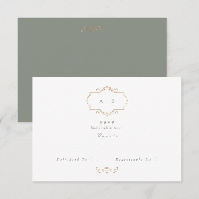 Salbei Vintage Mongolenhochzeit RSVP Karte (Vorne/Hinten)