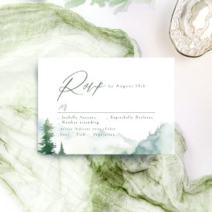 Salbei-Wasserfarben-Bergwald-Rustikale Hochzeit RSVP Karte
