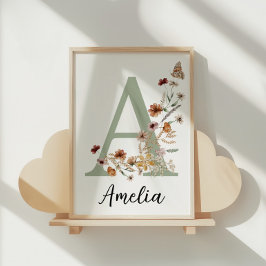 Salbei Wildblume Boho Mädchen Kinderzimmer Name Mo Poster