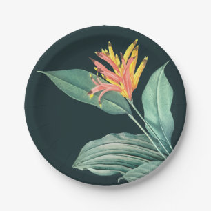 Salbeiblätter Tropische Blume auf dunklem Teal Pappteller