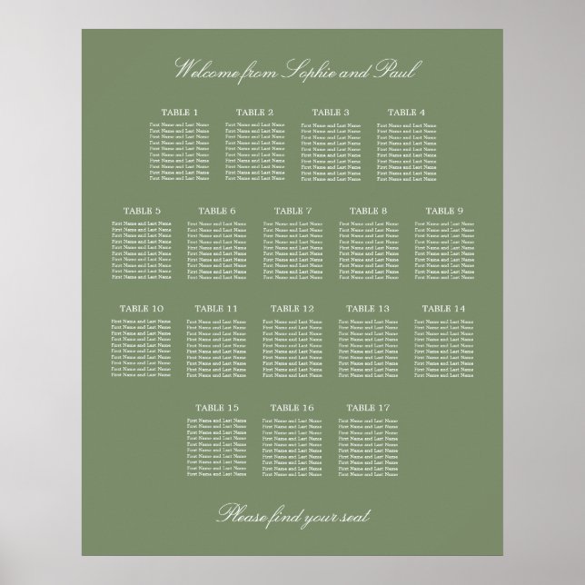 Salbeigrün 17 Tisch Hochzeit Sitzordnung Poster (Vorne)