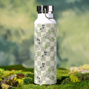 Salbeigrün Aquarell Französischer Chic Olivenmuste Trinkflasche