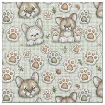 Salbeigrün Beige Gingham Süße Katzenpfotenabdruck