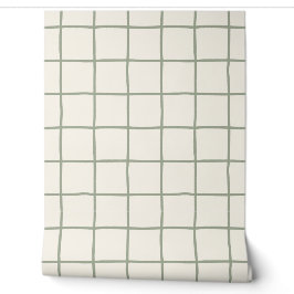 Salbeigrün Beige Gitter Karo Skandi Minimalist Tapete