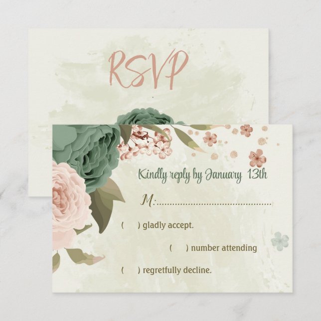 Salbeigrün Blume botanische Hochzeit RSVP Karte (Vorne/Hinten)