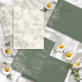 Salbeigrün Chic Botanisch Gänseblümchen Garten Hoc Einladung