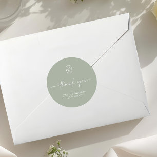 Salbeigrün Chic & Moderne Hochzeitsmonogramm Runder Aufkleber